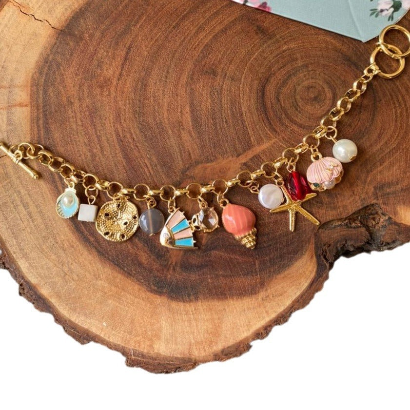 Sweet Gold Plated Brass Star Animal Pearl Shell DIY Charm Bar Pendant