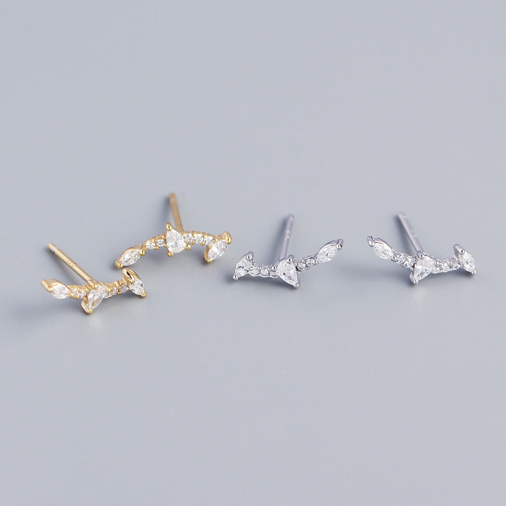 Elegant Geometric Bar-Shaped S925 Sterling Silver Stud Earrings with Cubic Zirconia Inlay