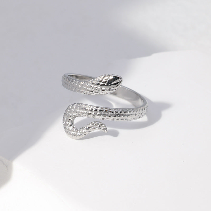 Adjustable Snake-Shaped Stainless Steel Ring for Men and Women with Plated Finish