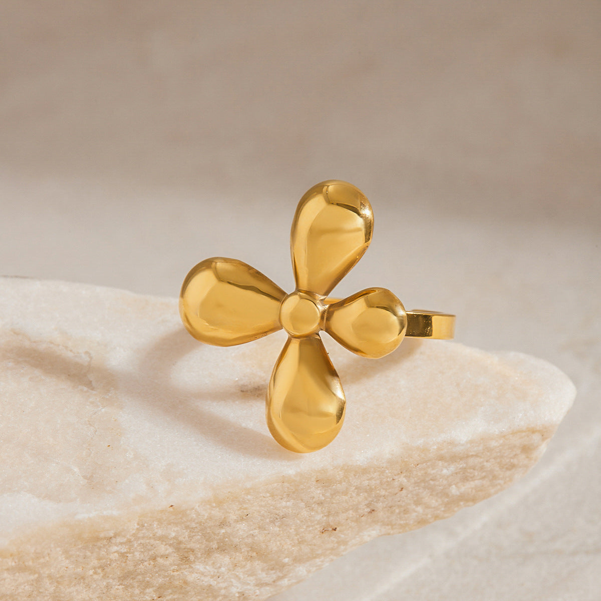 Minimalist Geometric Floral Plated Stainless Steel Ring for Women