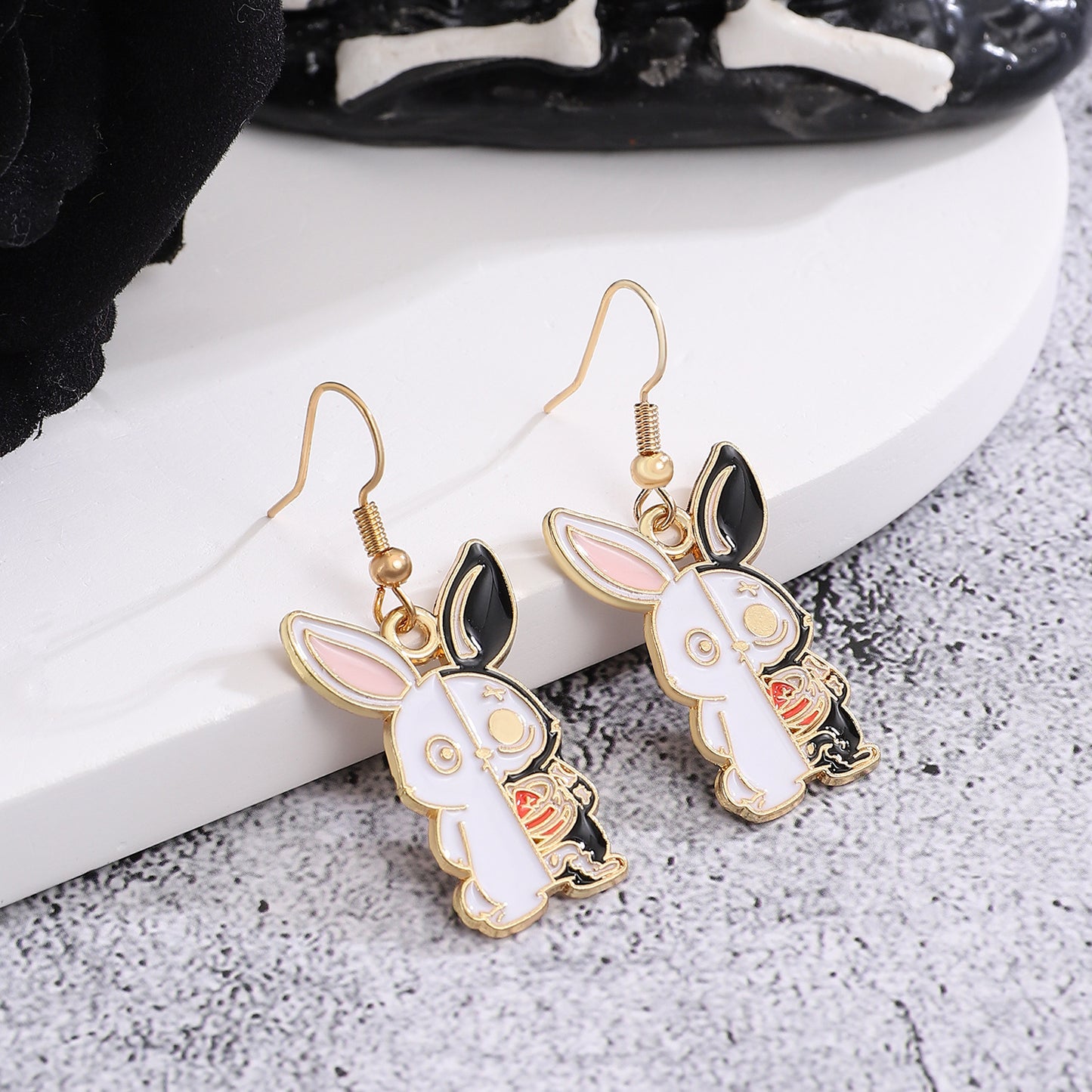 Halloween Cartoon Animal Earrings for Women Zinc Alloy Electroplated Fashion Ear Hooks with Rabbit Bat and Cat Designs
