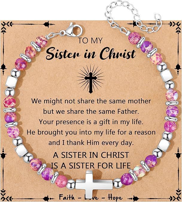 Sweet Geometric Cross Stainless Steel Bracelet with 4mm Amethyst and Amazonite Beads Unisex