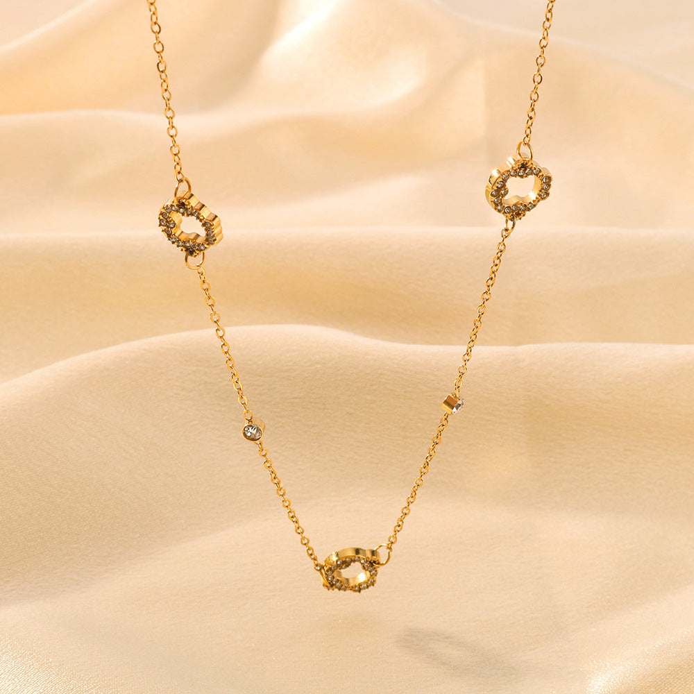 Collana Pendente a Cerchio Geometrico in Stile INS Francese Retrò in Acciaio Inossidabile con Placcatura in Oro 18K da Donna