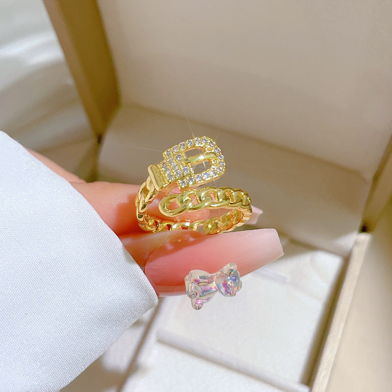 Anello regolabile da donna in ottone placcato oro a forma di corona in stile fumetto