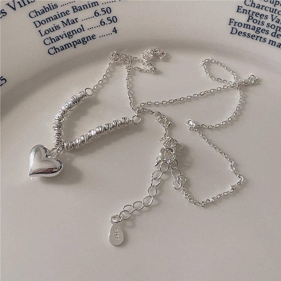 Minimalist Heart-Shaped 925 Sterling Silver Necklace with Polished Finish