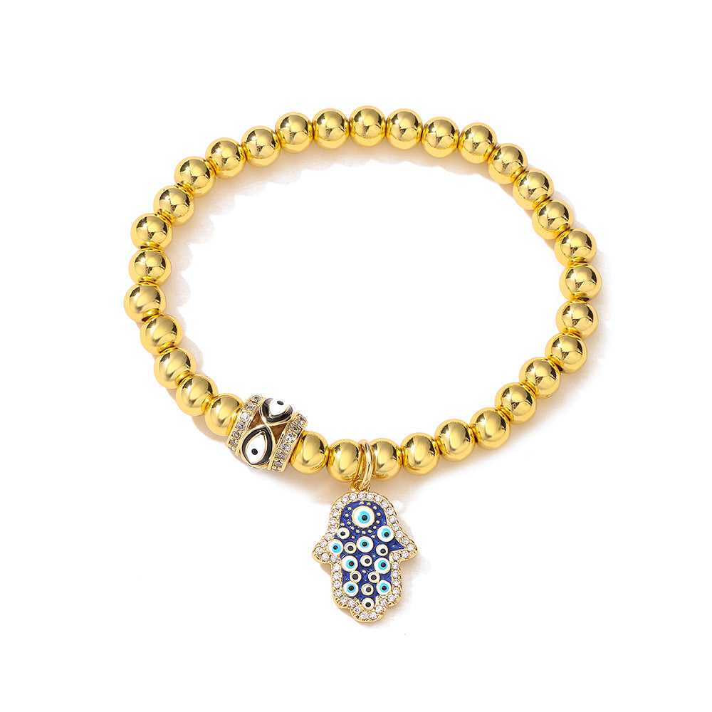 Minimalist Geometric Copper Hand of Fatima Evil Eye Charm Bracelet for Women