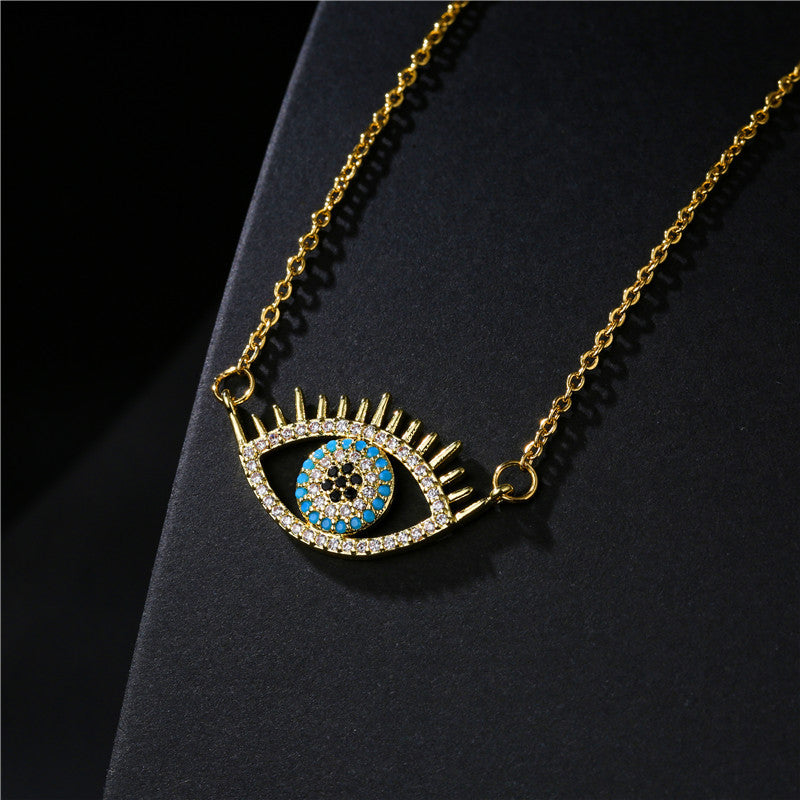 Demon Eye Pendant Necklace for Women Trendy Copper Inlay Rhinestone O-Chain Necklace