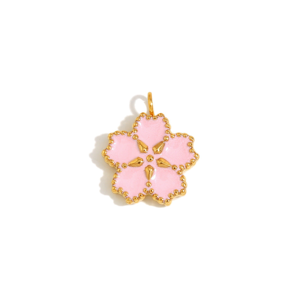 Ciondolo Floreale Minimalista in Acciaio Inossidabile con Placcatura in Oro 18K e Dettagli in Smalto