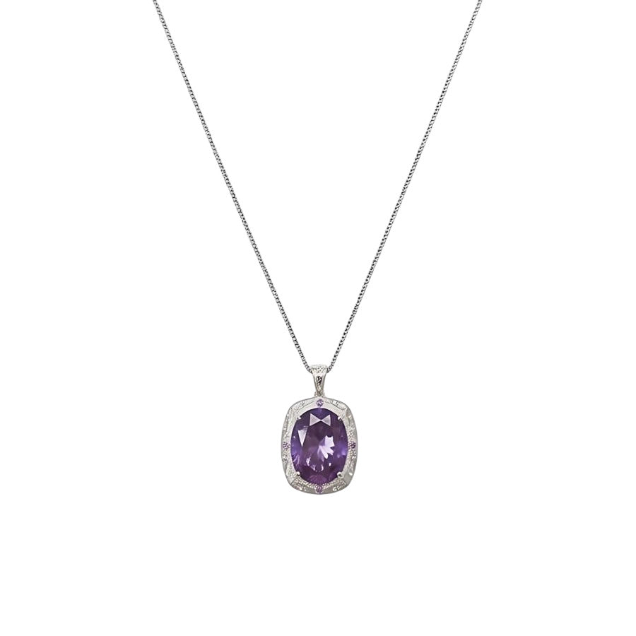 Elegante collana con pendente quadrato in stile corte per donna in rame con intarsio in zirconi cubici, catena clavicola delicata