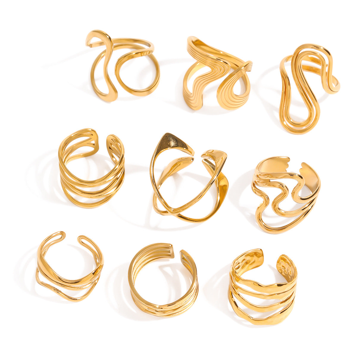 Geometric Plated Stainless Steel Open Ring for Women