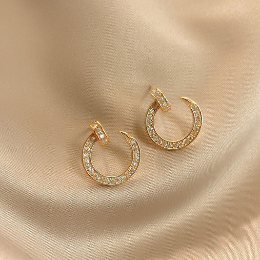 Pendientes de botón circulares geométricos minimalistas para mujer con circonita microengastada en postes de cobre chapados