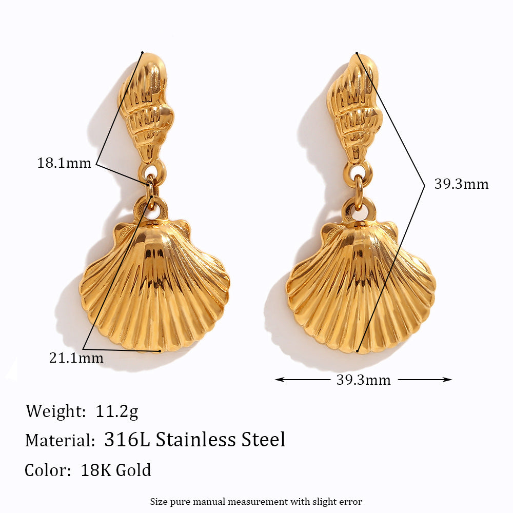 Fashion Minimalist Geometric Shell Earrings in Stainless Steel with 18K Gold Plating for Women