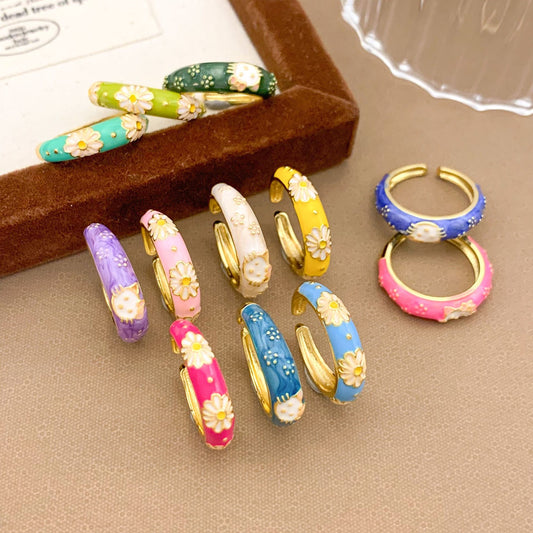 Anello da donna placcato oro con lega a fiori dolci