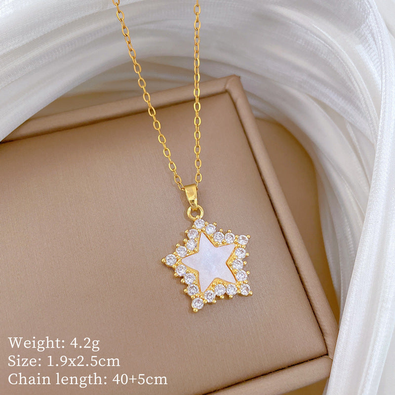 Sweet Elegant Star Rhinestone Titanium Steel Necklace Unisex Cable Chain
