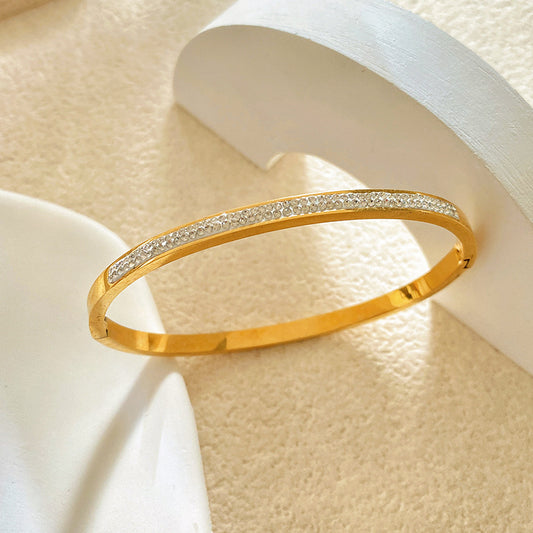 Minimalist Titanium Steel Plated Bracelet with Double Row Rhinestones and Starry Pattern