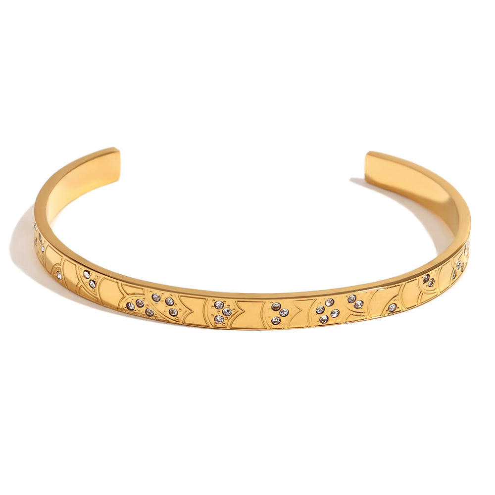 Minimalist Ocean-Inspired Stainless Steel Plated 18K Gold Bracelet for Women with Geometric Pattern