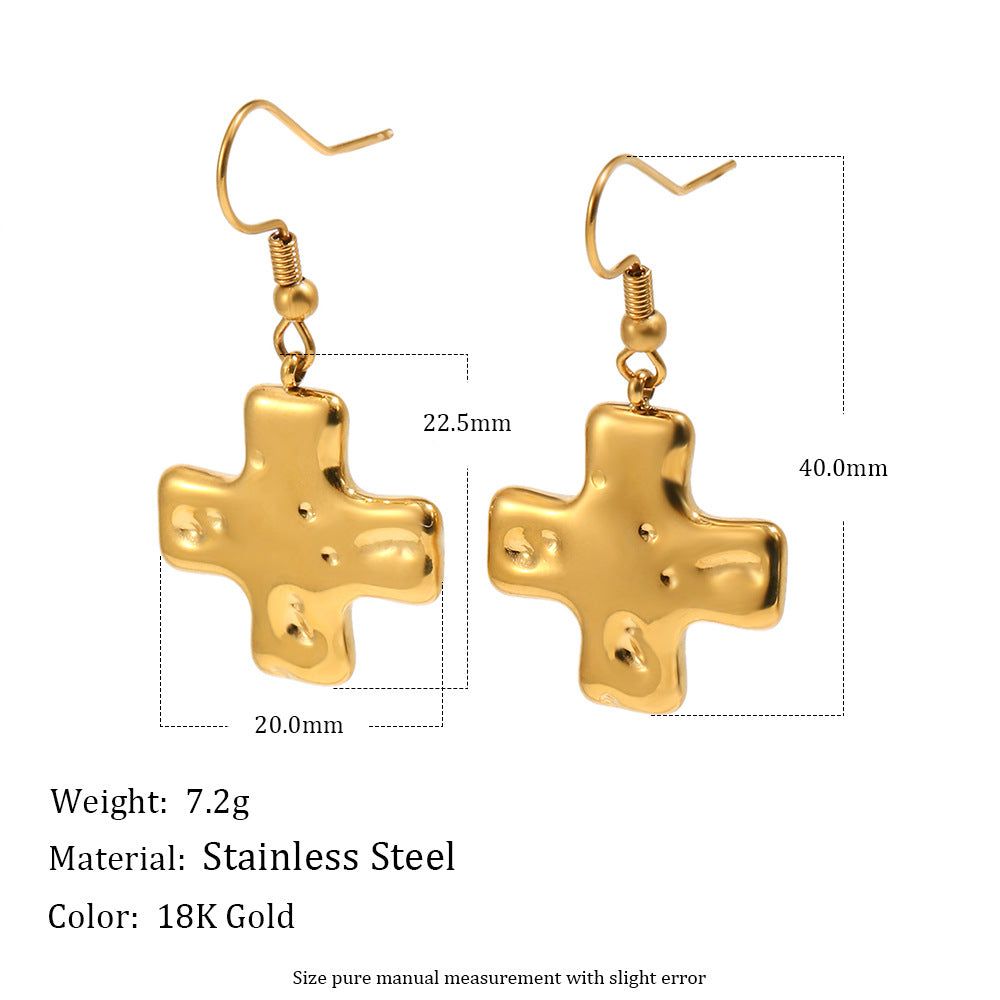Fashion 18K Gold Plated Stainless Steel Geometric Cross Earrings