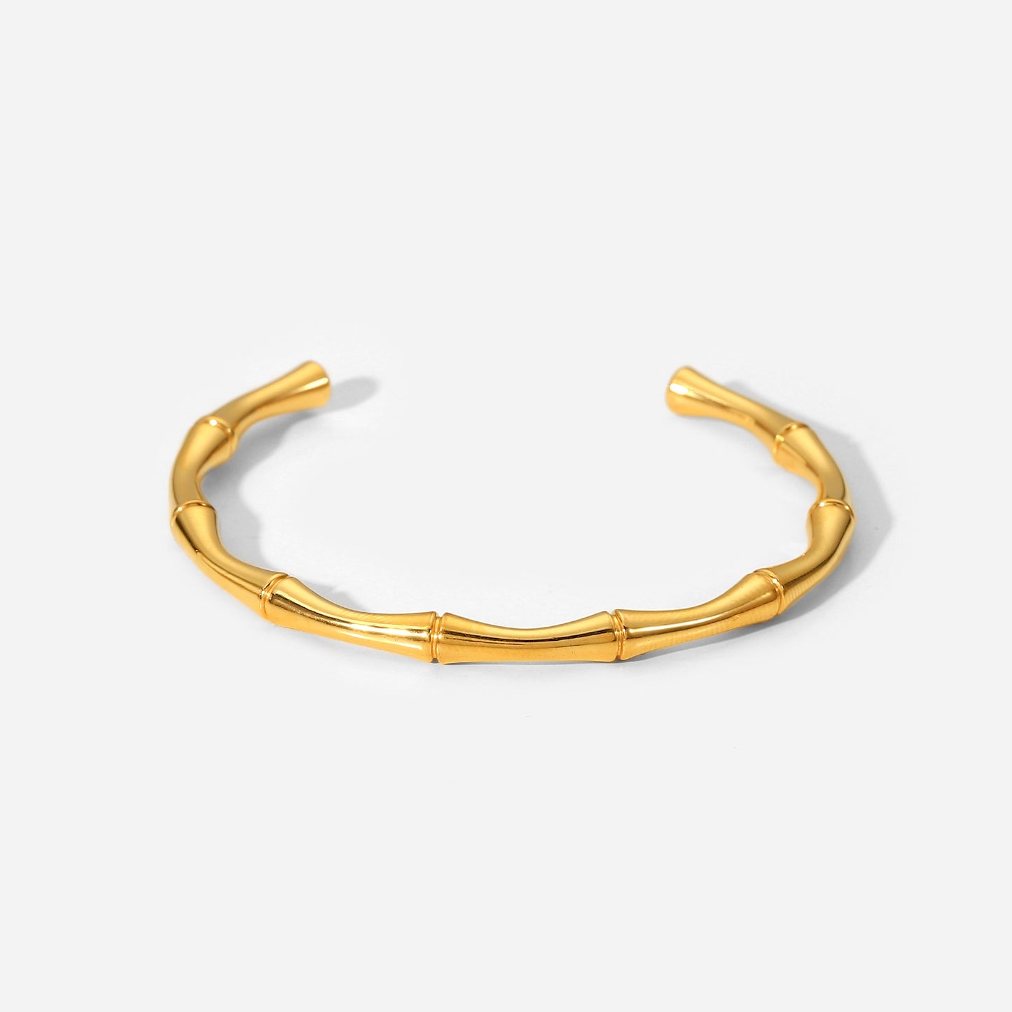 Pulsera de puño estilo dibujo animado con nudos de bambú geométricos para mujer en acero inoxidable con baño de oro de 18K