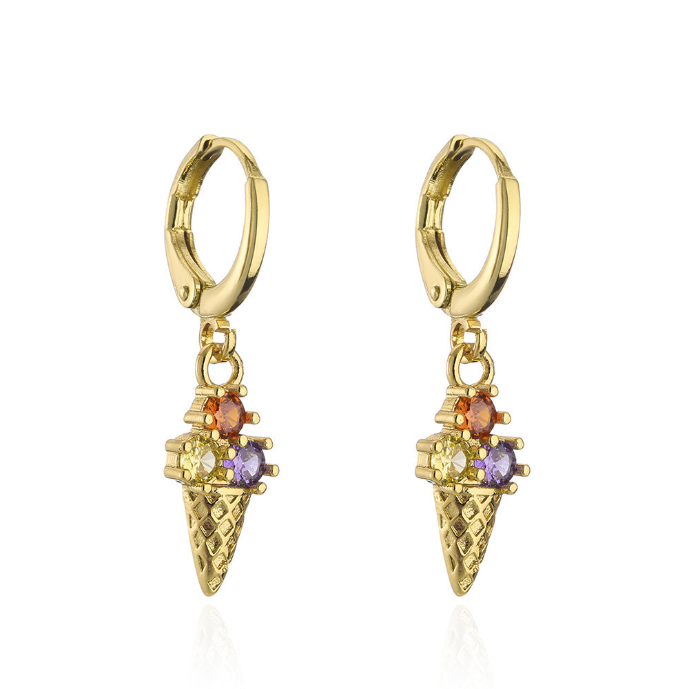 Sweet and Cute Geometric Copper Earrings with 18K Gold Plating and Zircon Accents for Women