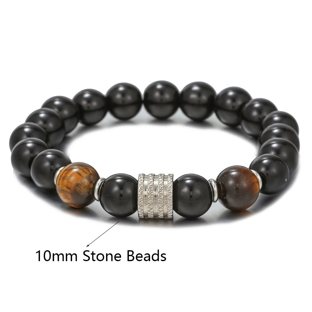 Ethnic Streetwear 10mm Round Agate Hematite Snowflake Obsidian Beaded Bracelet Unisex Buddha Design
