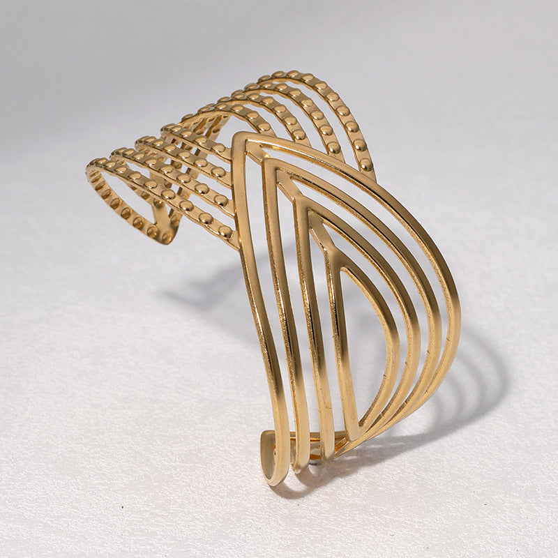 Minimalist 18K Gold Plated Stainless Steel Bracelet with Hollow Geometric Ring Design