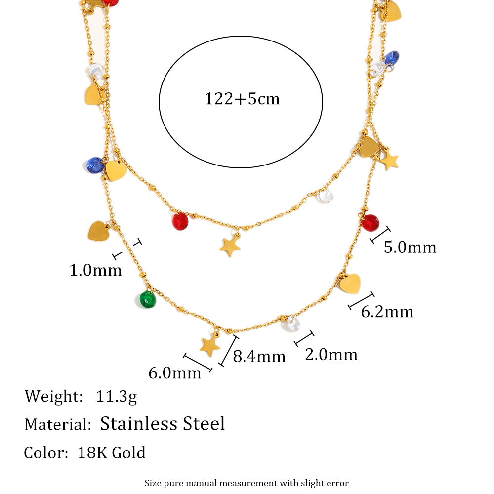 Collana da donna a doppio strato in acciaio inossidabile placcato oro 18 carati con forme geometriche minimaliste