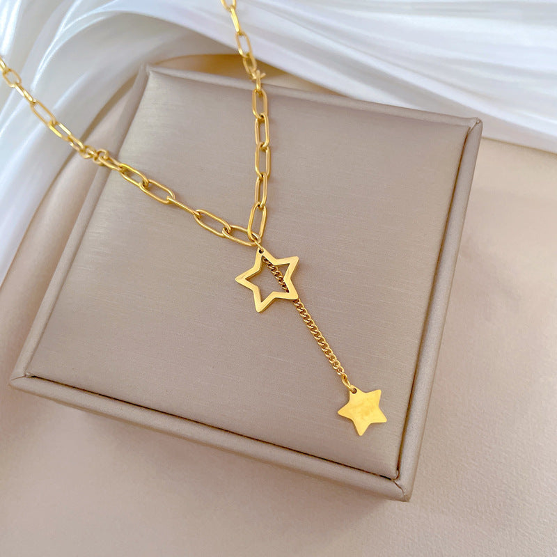 Minimalist Titanium Steel Geometric Star Pendant Necklace for Unisex Business Casual Wear