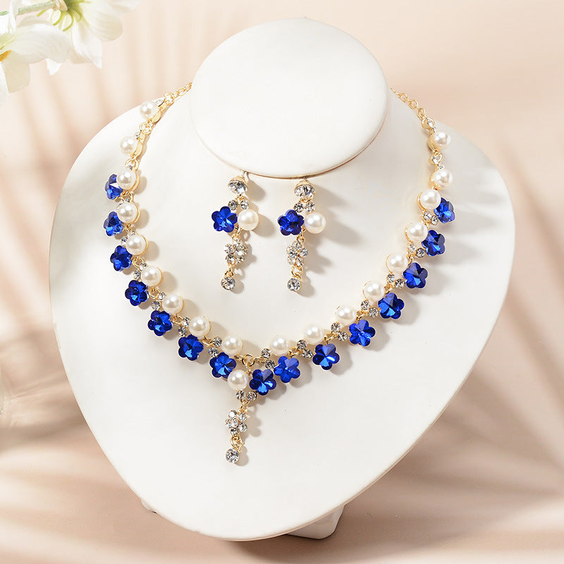 Elegant Rhinestone Star Moon Floral Plated Necklace and Earrings Set for Women Wedding Party