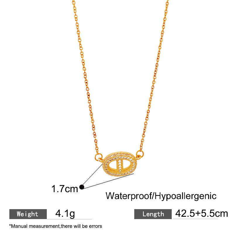 Streetwear Micro-Paved Cubic Zirconia Geometric Letter Titanium Steel Necklace for Unisex
