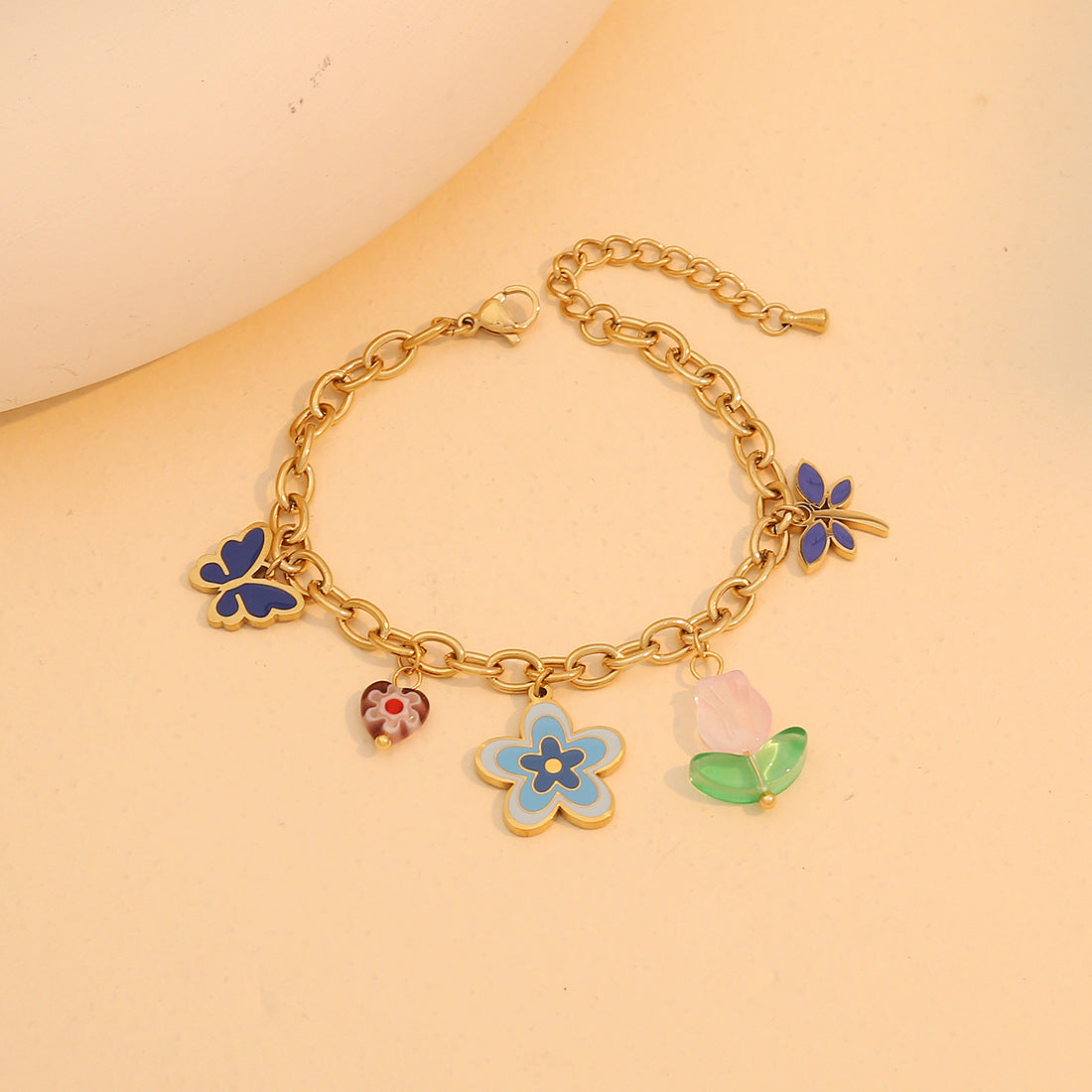Natural Floral Butterfly Pendant Necklace in Stainless Steel with Plated Finish for Women