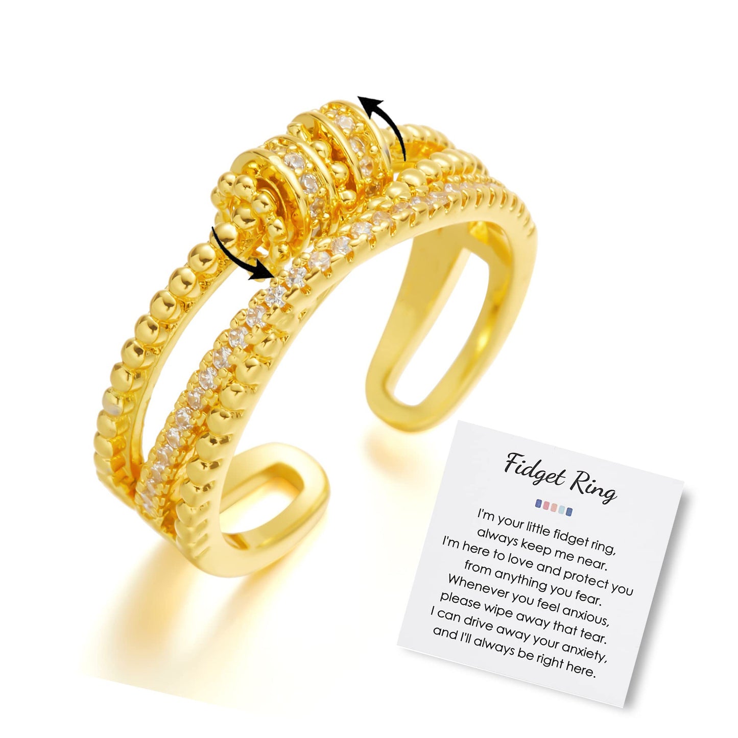 Elegant Geometric Brass Plated Ring with Cubic Zirconia Polka Dot Design Unisex Spinner Anxiety Ring