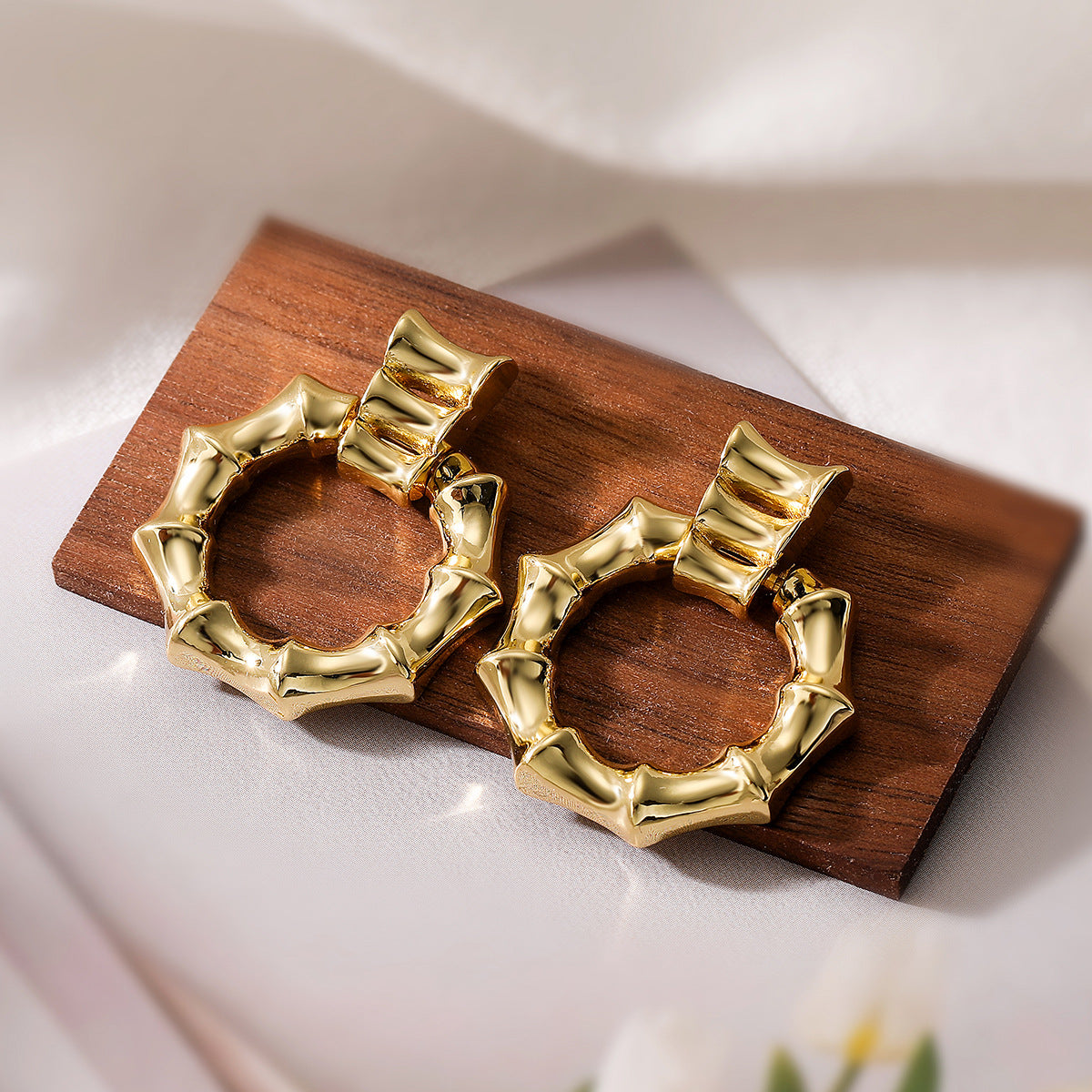 Orecchini Minimalisti Geometrici in Rame con Placcatura in Oro 18K da Donna, Gioielli Irregolari all'Avanguardia di Ispirazione Vintage