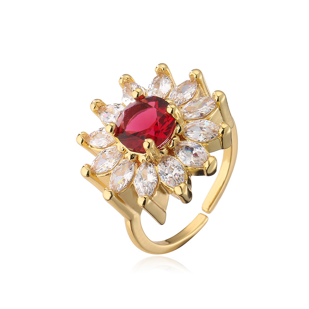 Minimalist Geometric Open Ring for Women Made of Brass with 18K Gold Plating and Zircon Inlay