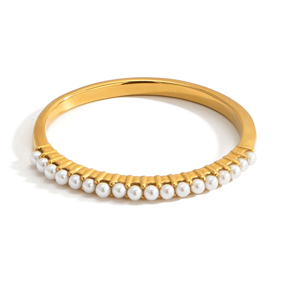 Anello geometrico in titanio e acciaio con intarsio di perle da donna, accessorio di moda in acciaio inossidabile elettroplaccato