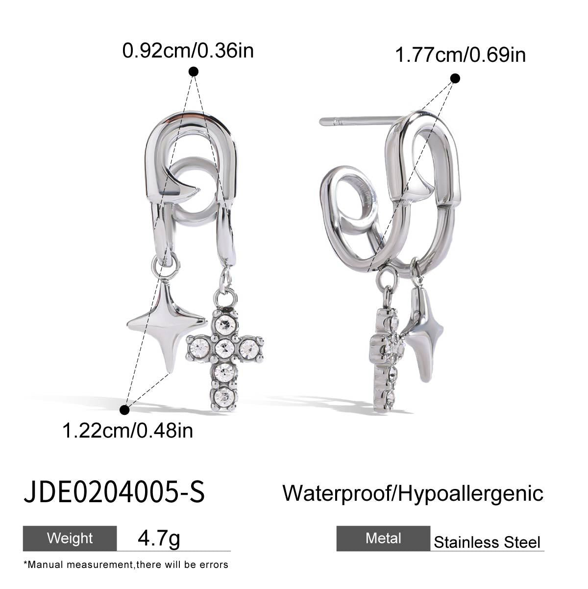 Minimalist Cross Cubic Zirconia Inlay Stainless Steel Titanium Steel Earrings for Women