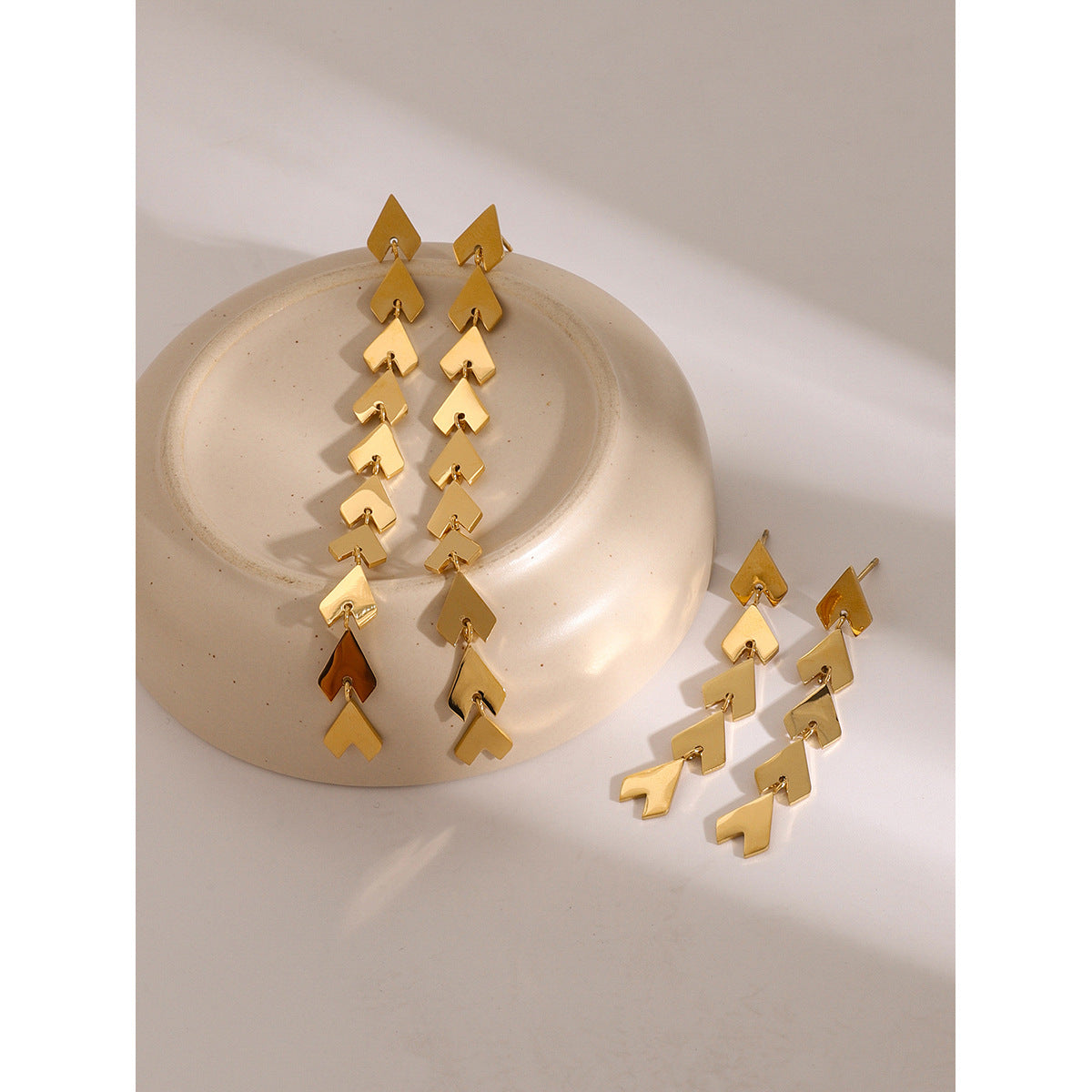 Minimalist 18K Gold Plated Plant Stainless Steel Asymmetrical Long Drop Earrings with Tassel