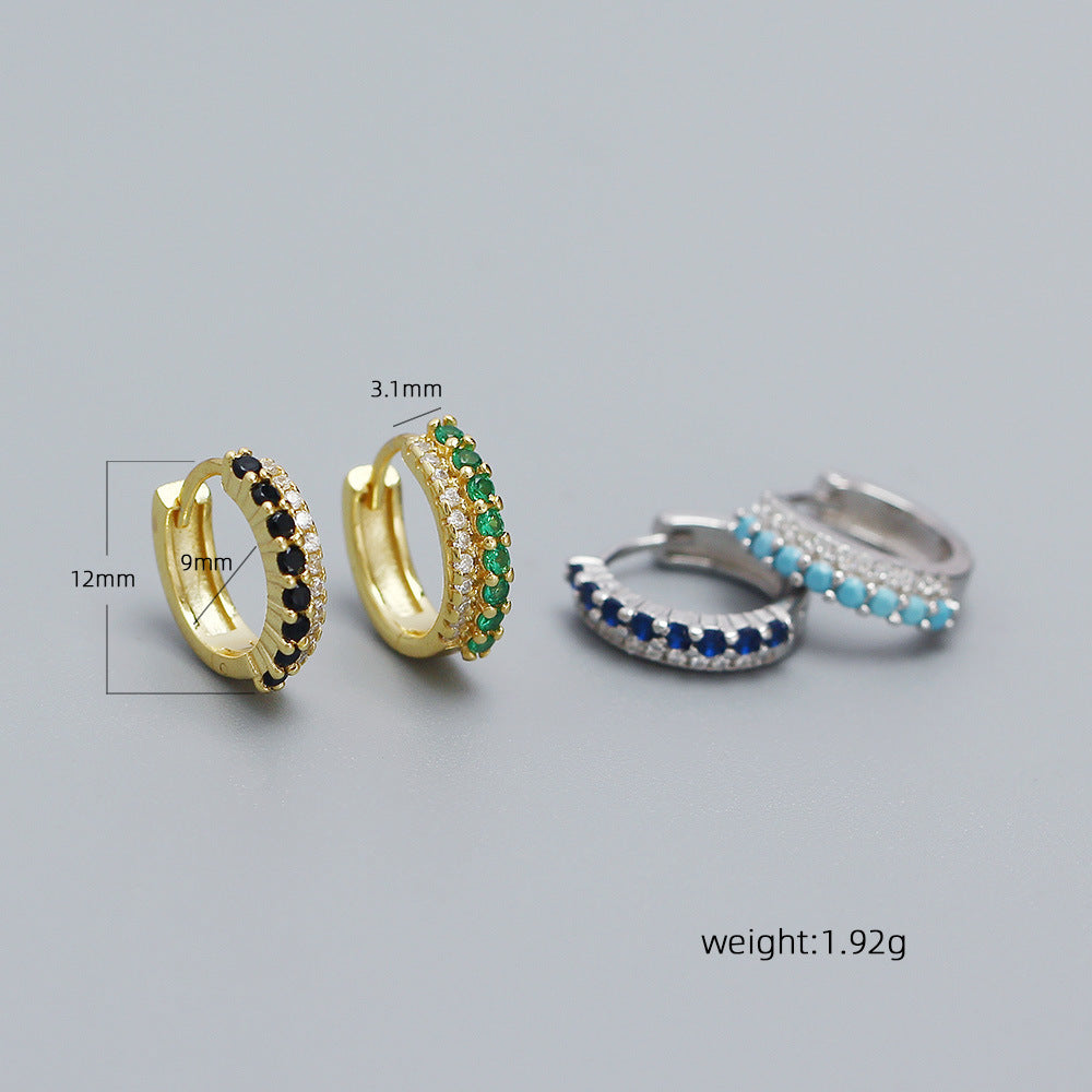 Pendientes trepadores geométricos de plata de ley S925 con circonitas y doble fila de incrustaciones de colores mezclados para mujer