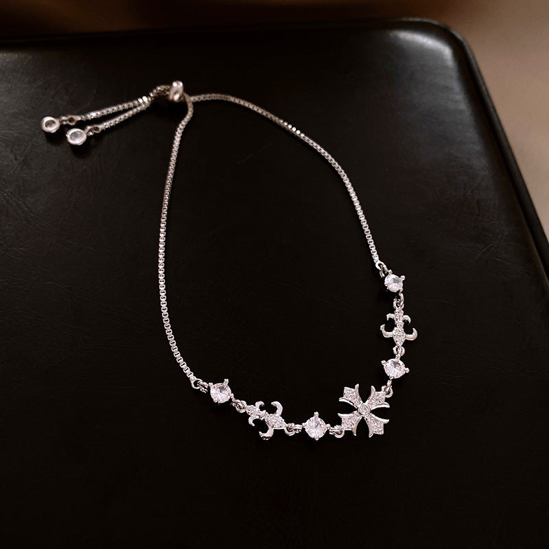 Luxury Elegant Geometric Floral Brass Bracelet with Cubic Zirconia Inlay for Women