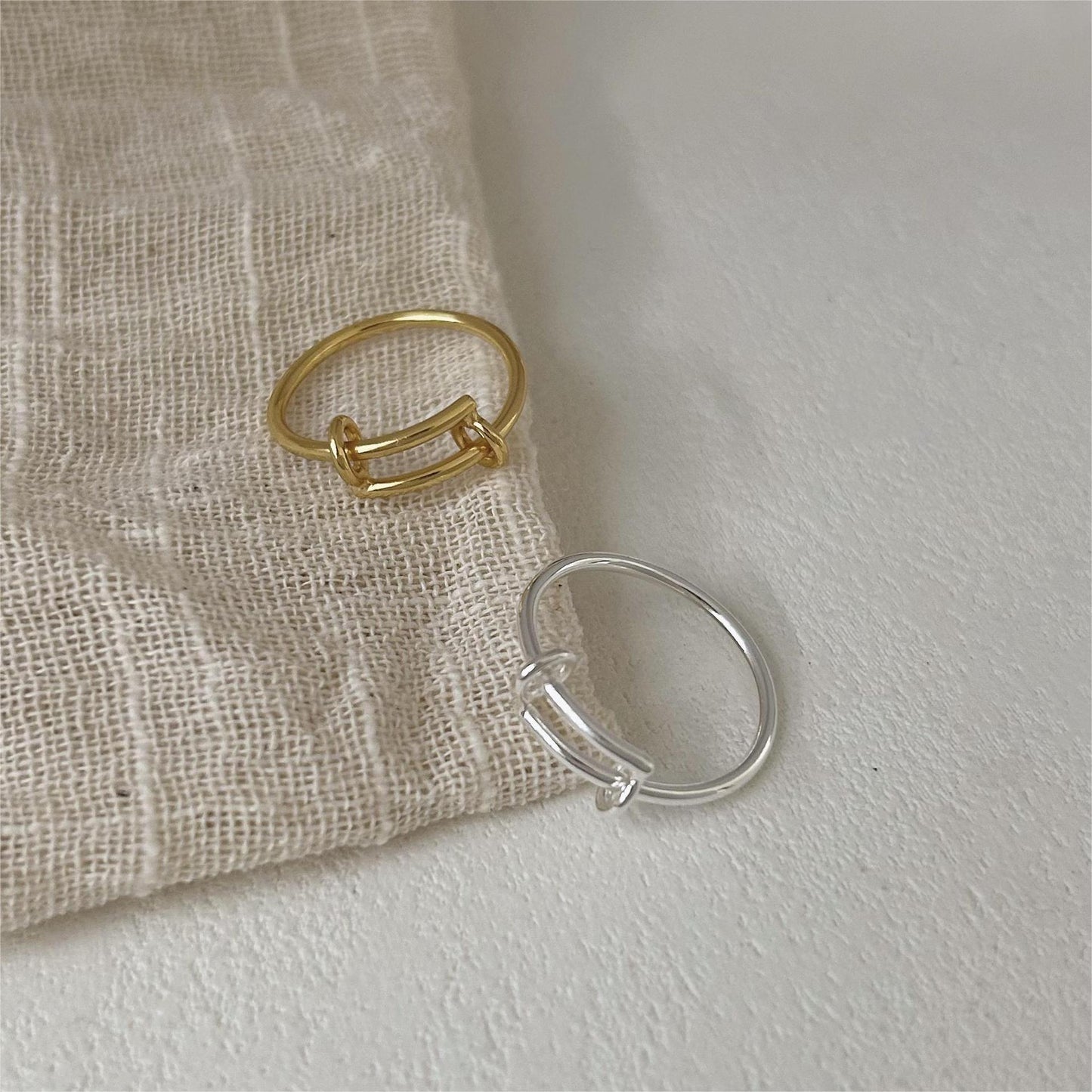 Minimalist Sweet Heart Shaped Geometric 925 Sterling Silver Adjustable Ring for Women