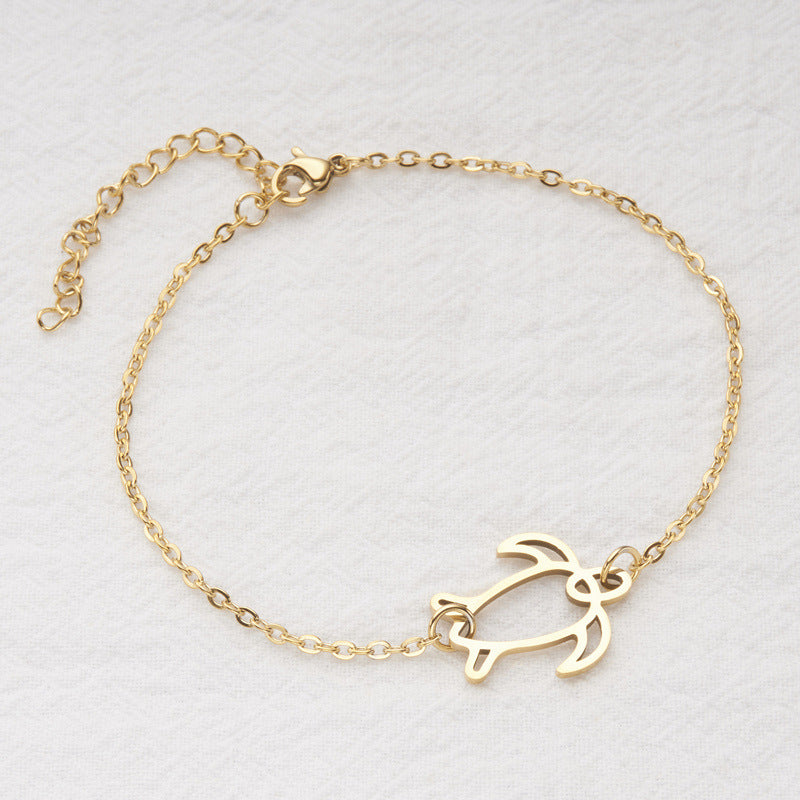 Fashion Minimalist Turtle-Shaped Hollow Pendant Stainless Steel Bracelet with Gold Plating
