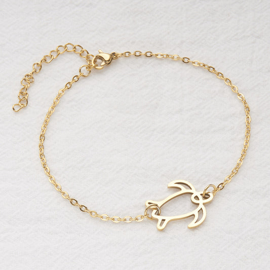 Pulsera de Acero Inoxidable con Colgante Hueco en Forma de Tortuga Minimalista, Chapada en Oro