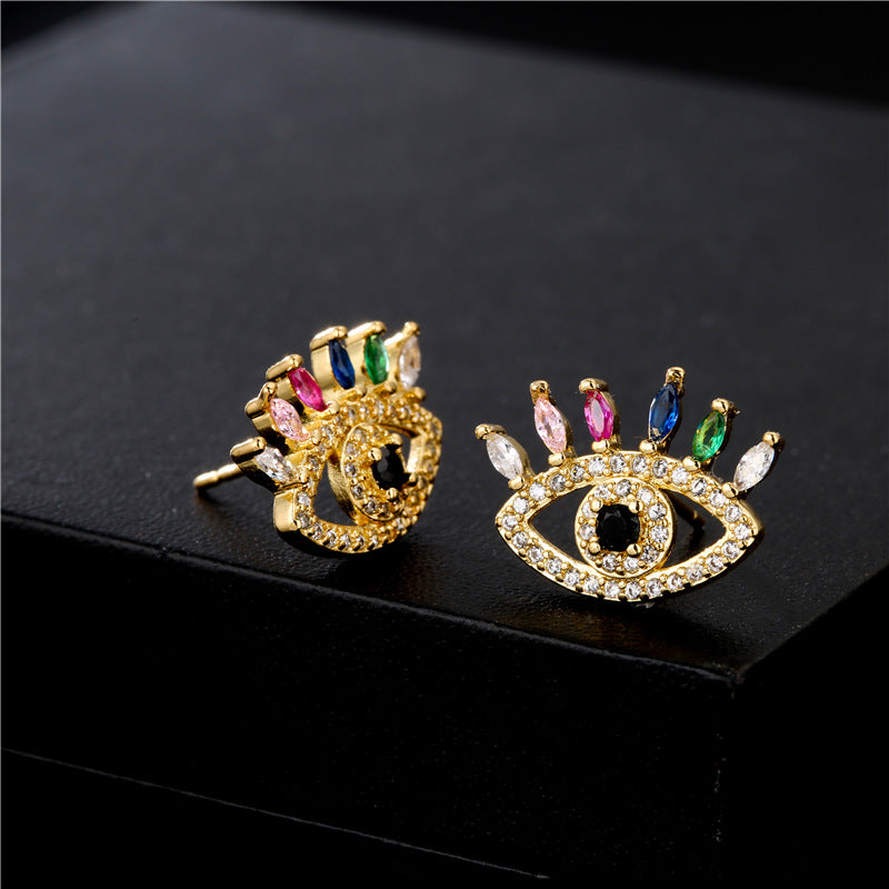 Geometric Eye Stud Earrings Brass Gold Plated Micro-set Cubic Zirconia