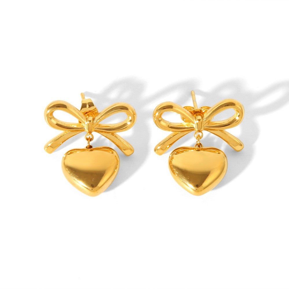 Orecchini da donna in acciaio inossidabile a forma di farfalla e cuore con placcatura in oro 18 carati, design minimalista alla moda con accento geometrico
