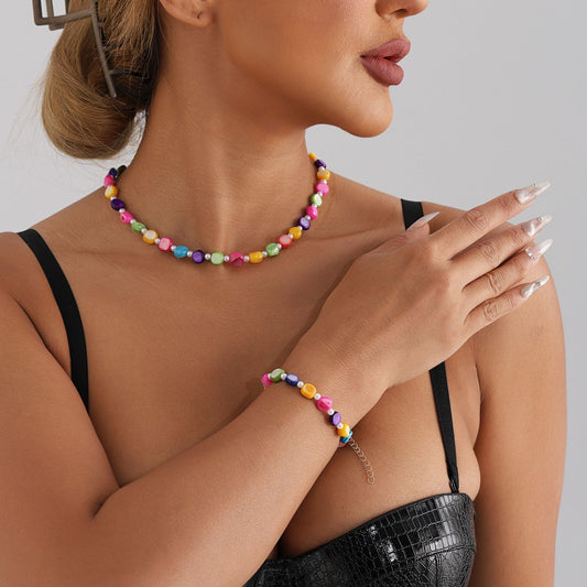 Bohemian Style Geometric Shaped Electroplated Mixed Material Pearl and Shell Pendant Necklace for Women