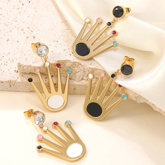 Elegant Casual Drip Oil Hand Shaped Stainless Steel Earrings for Women