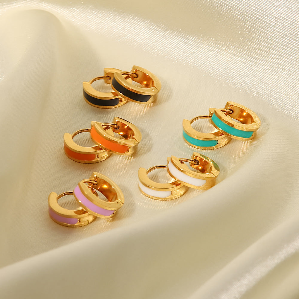 Minimalist Geometric Stainless Steel Earrings with 18K Gold Plating and Colorful Enamel Finish for Women