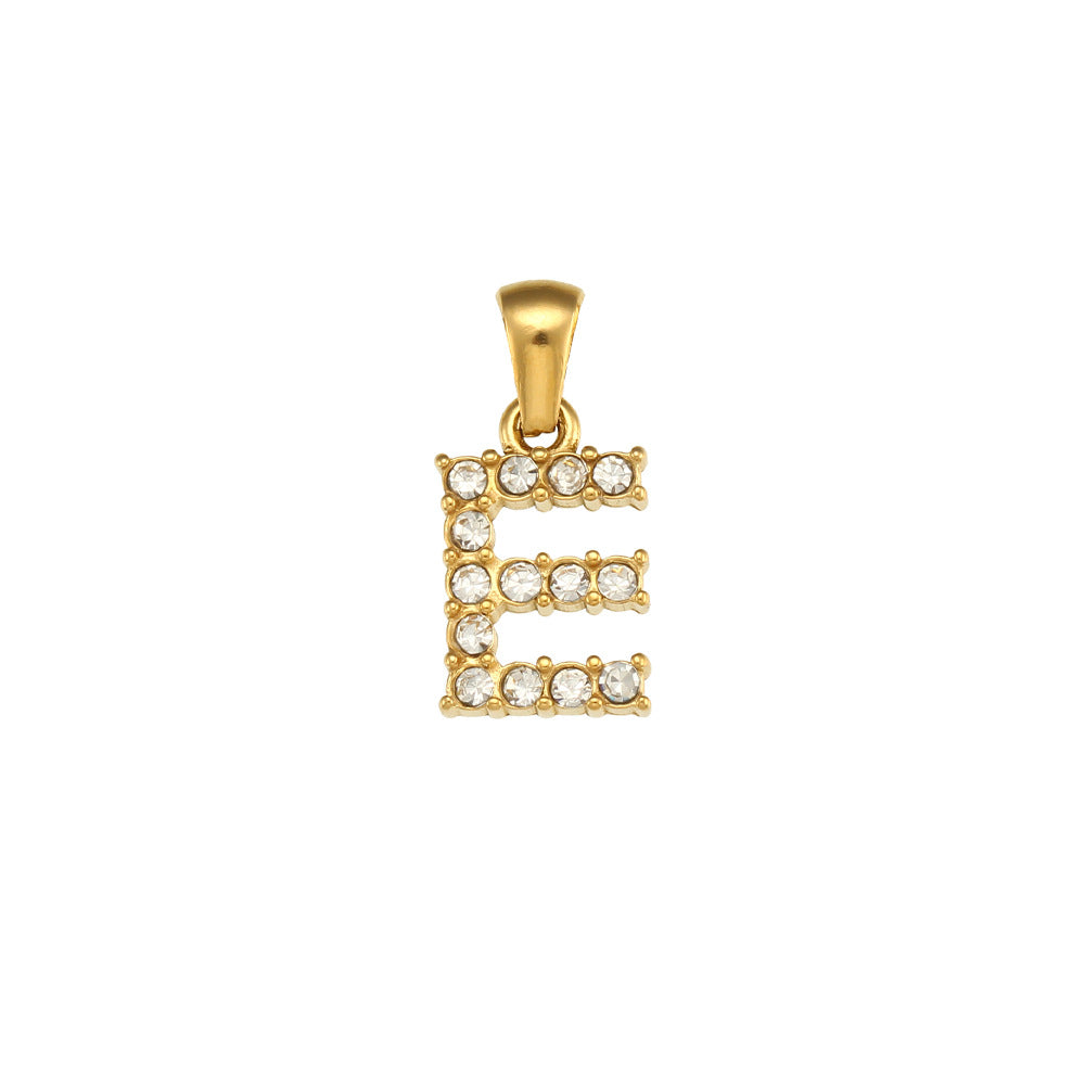 Minimalist Letter Pendant Necklace Stainless Steel with 18K Gold Plating Micro-Pave Zirconia and Pearl Accents