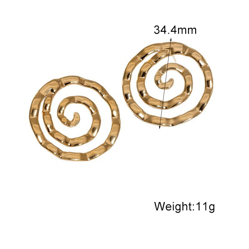 Minimalist 18K Gold Plated Round Stainless Steel Earrings with Spiral Pattern