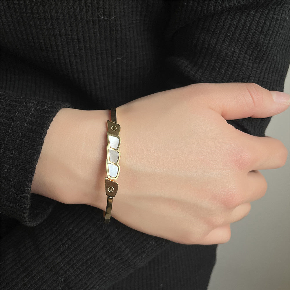 Minimalist Square Geometric Gold Plated Titanium Steel Bracelet for Women and Men