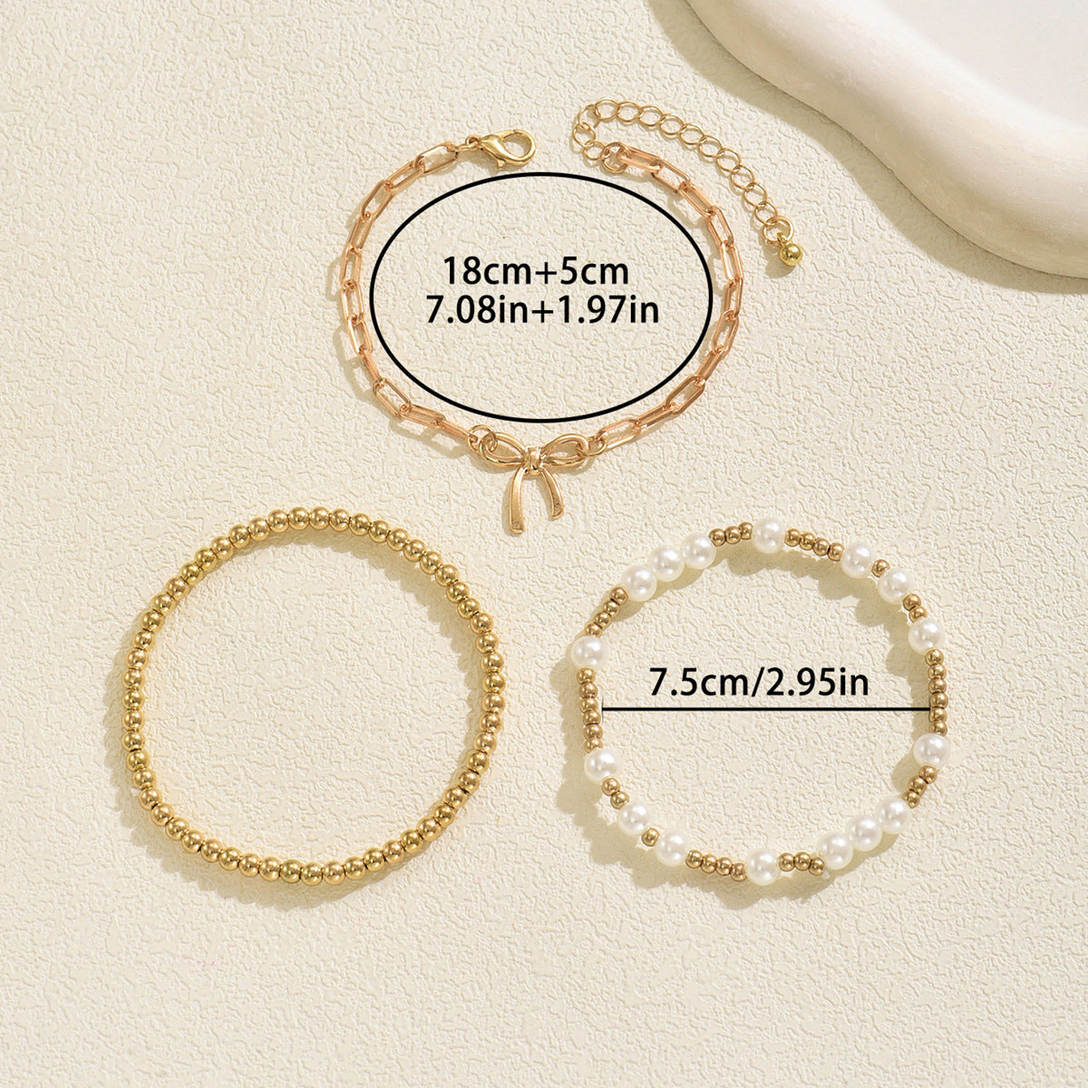 Conjunto de pulseras de aleación geométrica en forma de lazo estilo Fashion-Commuter con detalles de perlas tejidas para mujer